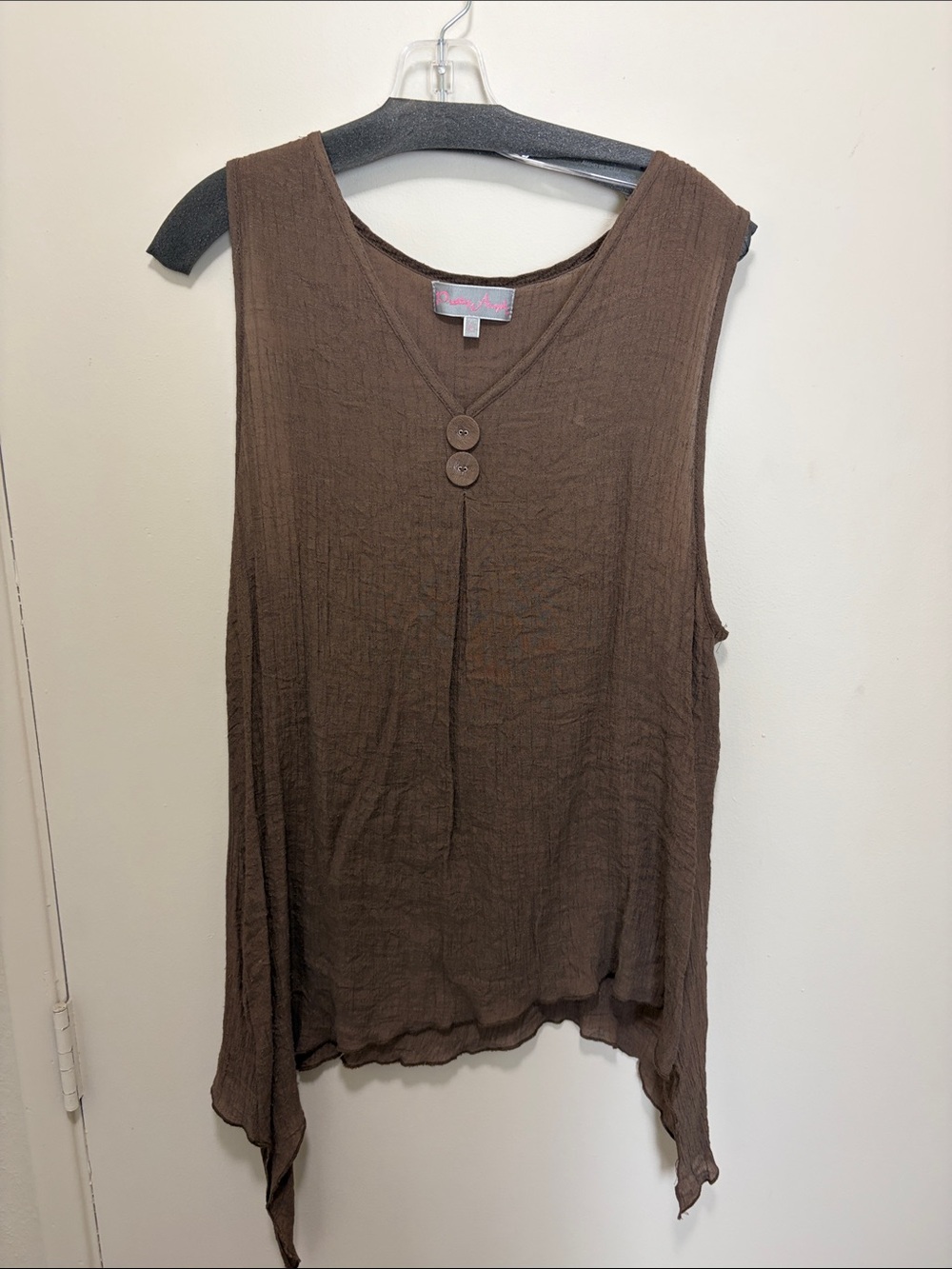 Dreamgirl Brown Sleeveless V-Neck Tank with Front Button Detail